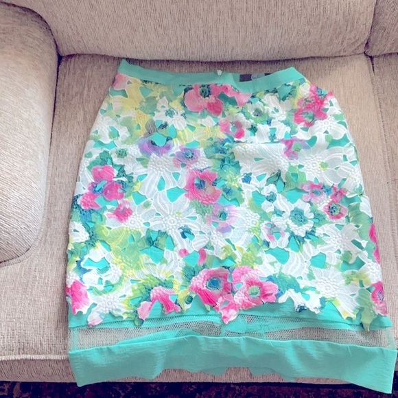 Floral Eva Franco Multicolored Embellished Bubble Midi Skirt - Picture 5 of 6